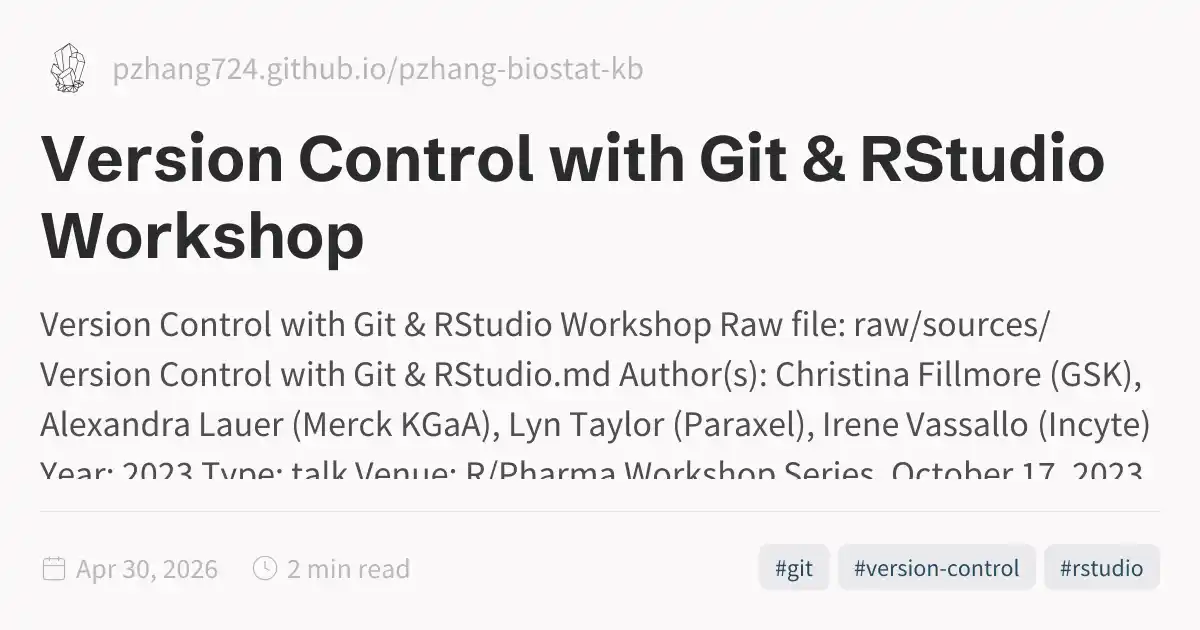 Version Control with Git & RStudio Workshop